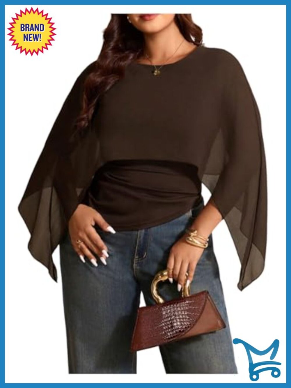 Plus Size Cape Sleeve Keyhole Back Poncho Top